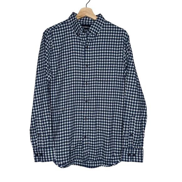 Bonobos Slim Fit Micro Plaid Long Sleeve Button Up Shirt Navy Blue White Size M - Picture 1 of 6